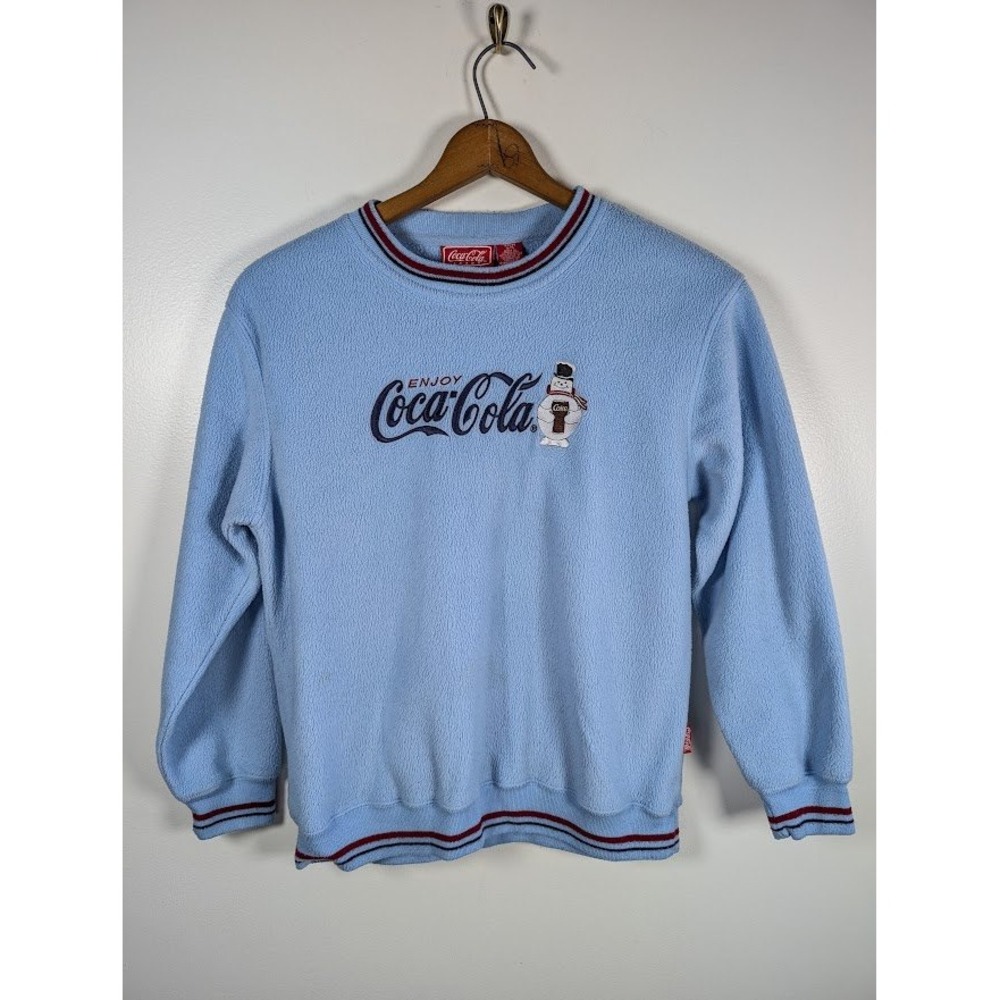 Vintage 90s Coca Cola Fleece Sweatshirt Size Small Embroidered Snowman Winter‎
